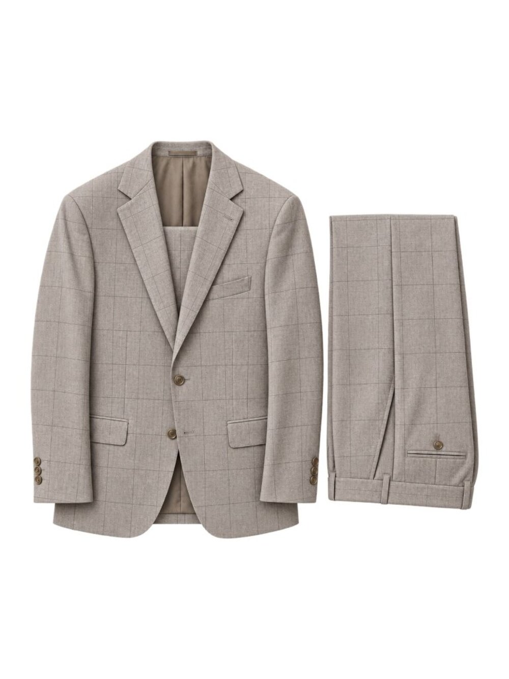 Custom Coppley Men's Light Beige Windowpane Suit Jacket & Pants 44 R Pants 37in